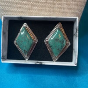 Genuine Turquoise Earrings Mounted on Sterling Silver - Pierced backs